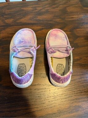 Hey Dude Kids Pink and Purple Glitter Slip-Ons